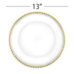 6 Pack-13" Clear Gold Acrylic Beaded Rim Charger Plates