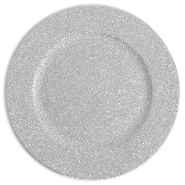 6 Pack 13" Silver Glitter Plastic Charger Plates Jacks Dollar