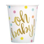 8 Pack-"Oh Baby" 9oz Gold Baby Shower Party Paper Cups