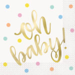 16 Pack-"Oh Baby" Gold Baby Shower Luncheon Napkins