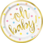 8 Pack-"Oh Baby" Gold Baby Shower 7" Dessert Plates