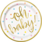 "Oh Baby" Gold Baby Shower 9" Dinner Plates 8ct