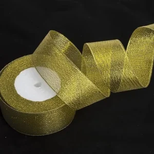 25 yard roll of 7/8" Metallic Taffeta Ribbon in Gold color