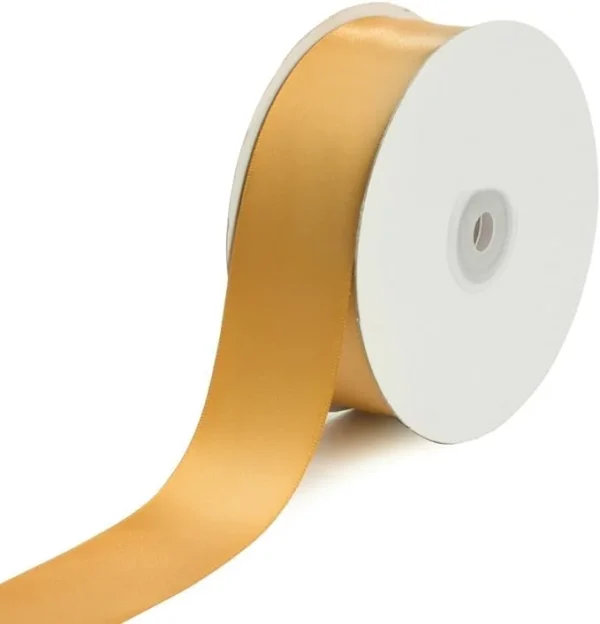 50 yard roll of 1.5" Single Faced Satin Ribbon in Antique Gold color