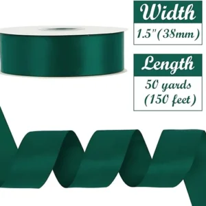 50 yard roll of 1.5" Single Faced Satin Ribbon in vibrant Emerald Green color