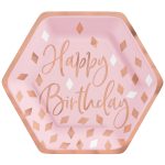 Blush Birthday 7" Hexagon Plate Metallic 8ct