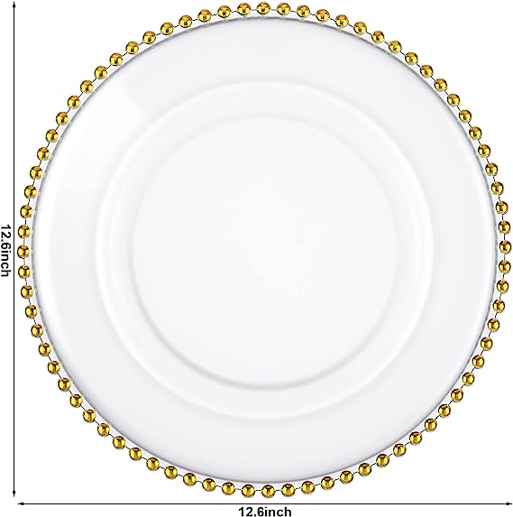 6 Pack13" Clear Gold Acrylic Beaded Rim Charger Plates Jacks Dollar