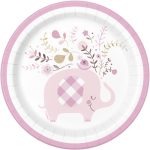 8 Pack- Pink Floral Elephant 7" Plates