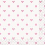 16 Pack- Pink Hearts Beverage Napkins