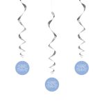3 Pack- 26" Blue Hearts Baby Shower Hanging Swirl Decorations