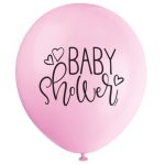 8 Pack-Pink Baby Shower 12" Latex Balloons