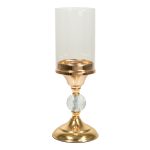 12"-Gold Metal Candle Holder With Cylinder Glass Shade