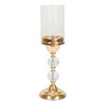15"-Gold Metal Candle Holder With Cylinder Glass Shade