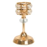 7"-Gold Metal Crystal Embellished Candle Holder
