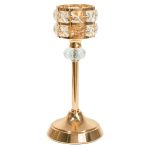 9"-Gold Metal Crystal Embellished Candle Holder