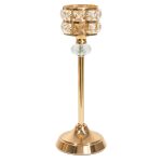 11"-Gold Metal Crystal Embellished Candle Holder