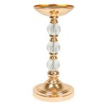 13" Metal Pillar Centerpiece with Crystal Globes- Gold