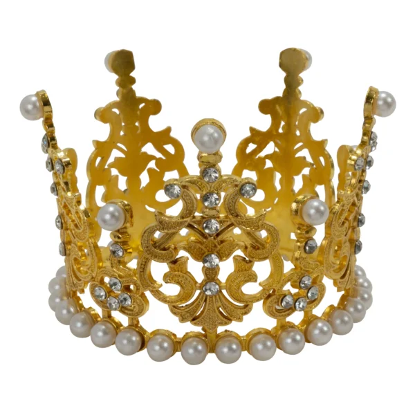 Metal Royal Crown with Rhinestones and Pearl – Gold