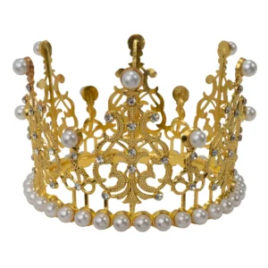 Metal Royal Crown with Rhinestones and Pearl – Gold