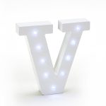 6in-Wooden Vintage LED Marquee Freestanding Letter V - White