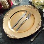 6 Pack- 13" Gold Filigree Edge Plastic Charger Plates