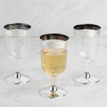 12 Pack-Premium Plastic 4" Wine Glasses with Metallic Trim