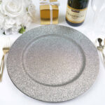 6 Pack- 13" Silver Glitter Plastic Charger Plates