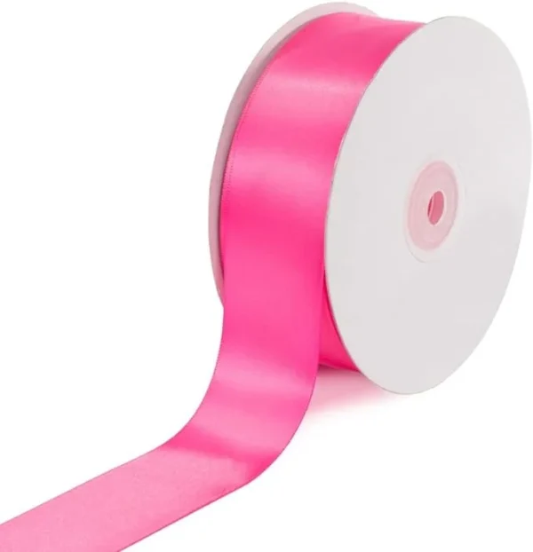 50 yard roll of 1.5" Single Faced Satin Ribbon in vibrant Hot Pink color