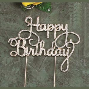 Happy Birthday Rhinestone Cake Topper - 5 inches x 4 inches