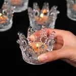 6 Pack- 3" Glass Crown Heavy Duty Candle Holder